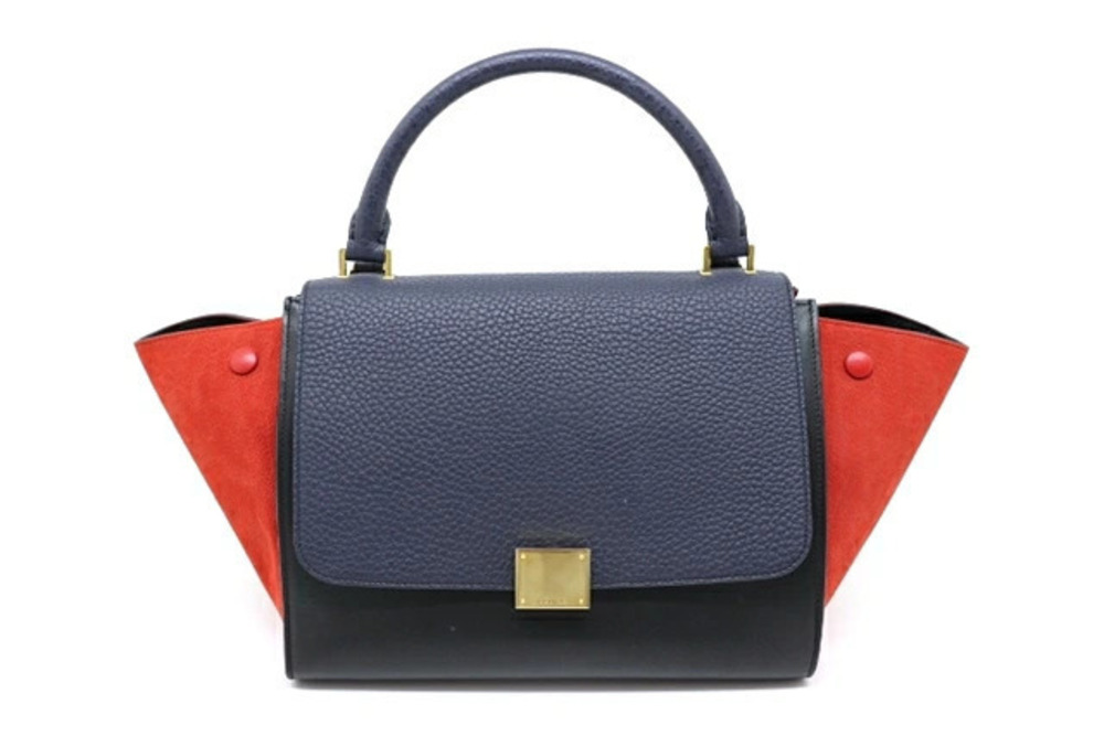 Celine Bag Handbag Trapeze Calf Navy Blue Black Red
